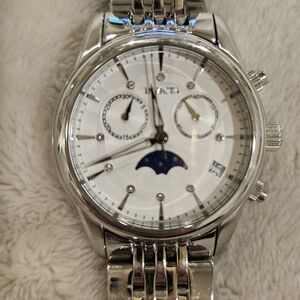 Invicta Silver and White Men's Moonphase Bracelet Watch